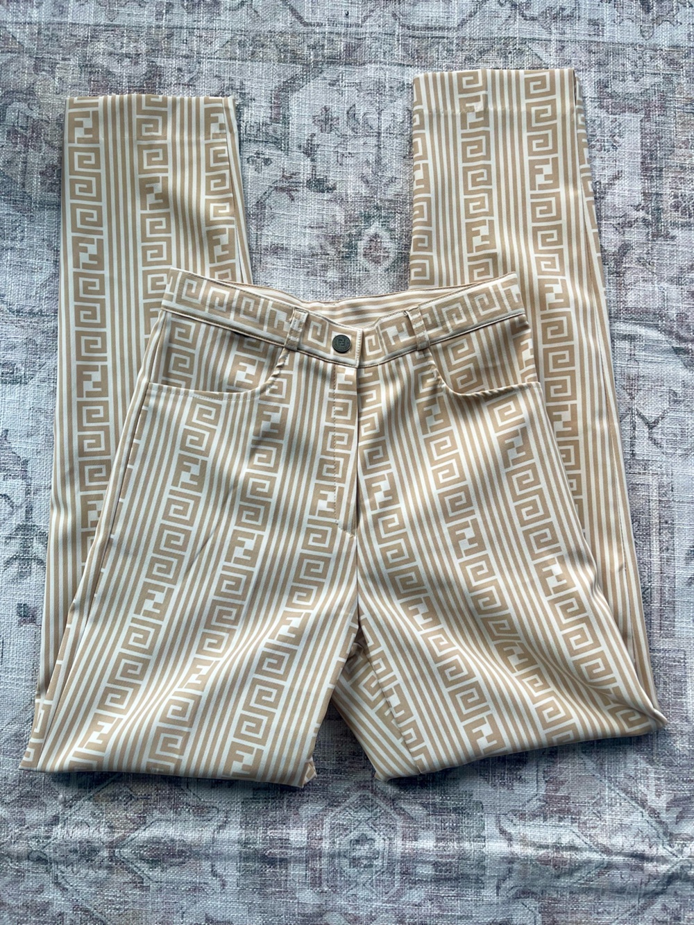 Fendi Beige Zucca Logo Monogram Vintage Straight Leg 90’s early 2000’s Pants